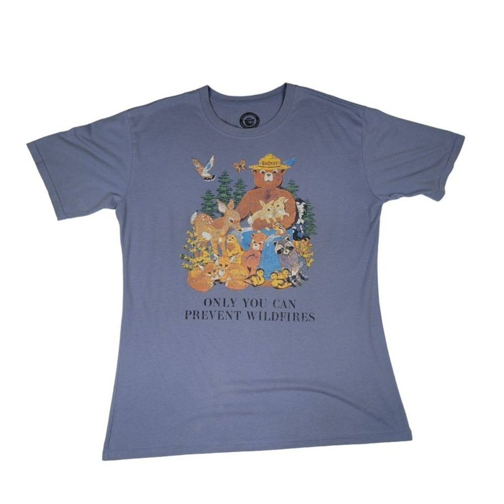Smokey The Bear T-Shirt Unisex Size Medium Blueish Gray 50 50 Blend JD3784